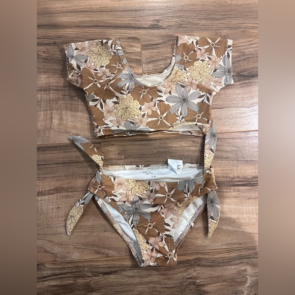 Rylee + Cru Other - Rylee + Cru Floral Bikini Set in Brown, Cream & Tan 2-3 years
